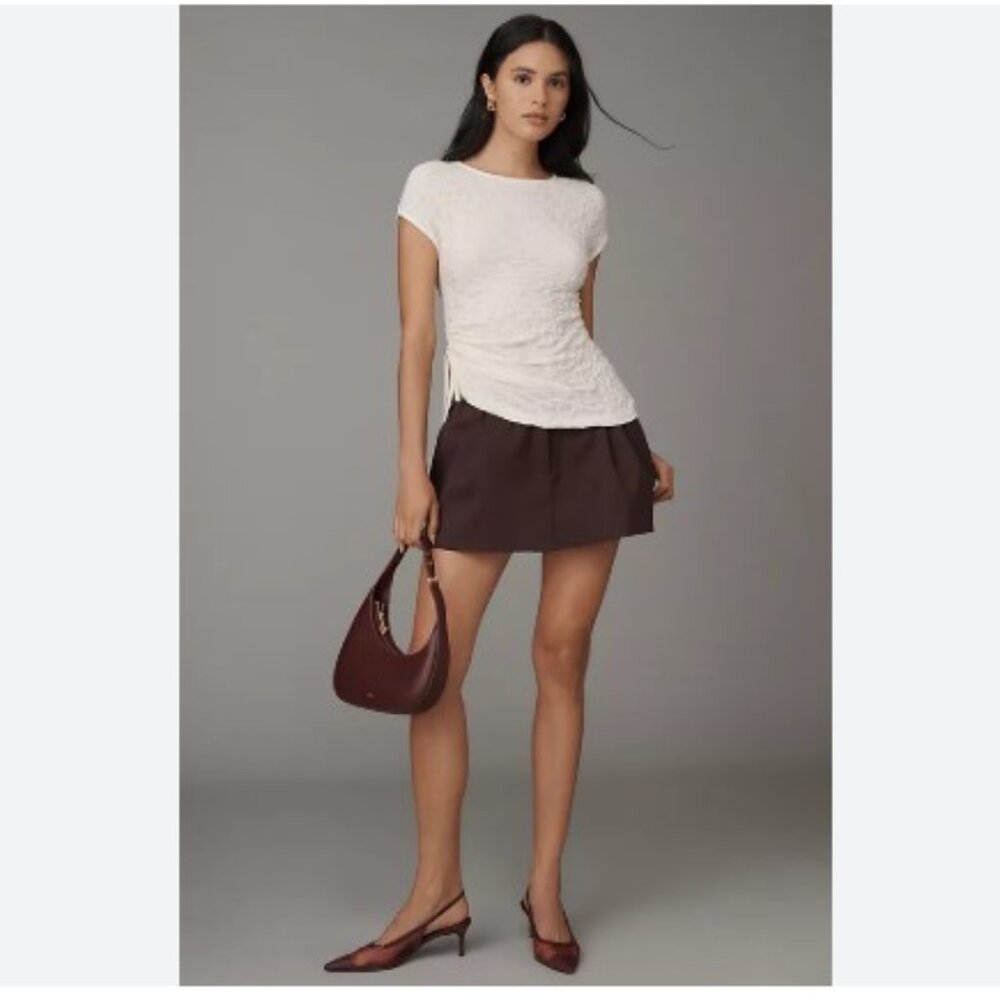 Anthropologie Maeve Asymmetric Ruched Muscle Tee in Ivory – Size Medium – NTW